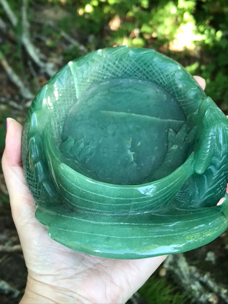 Dragon Carving Bowl, Green Aventurine