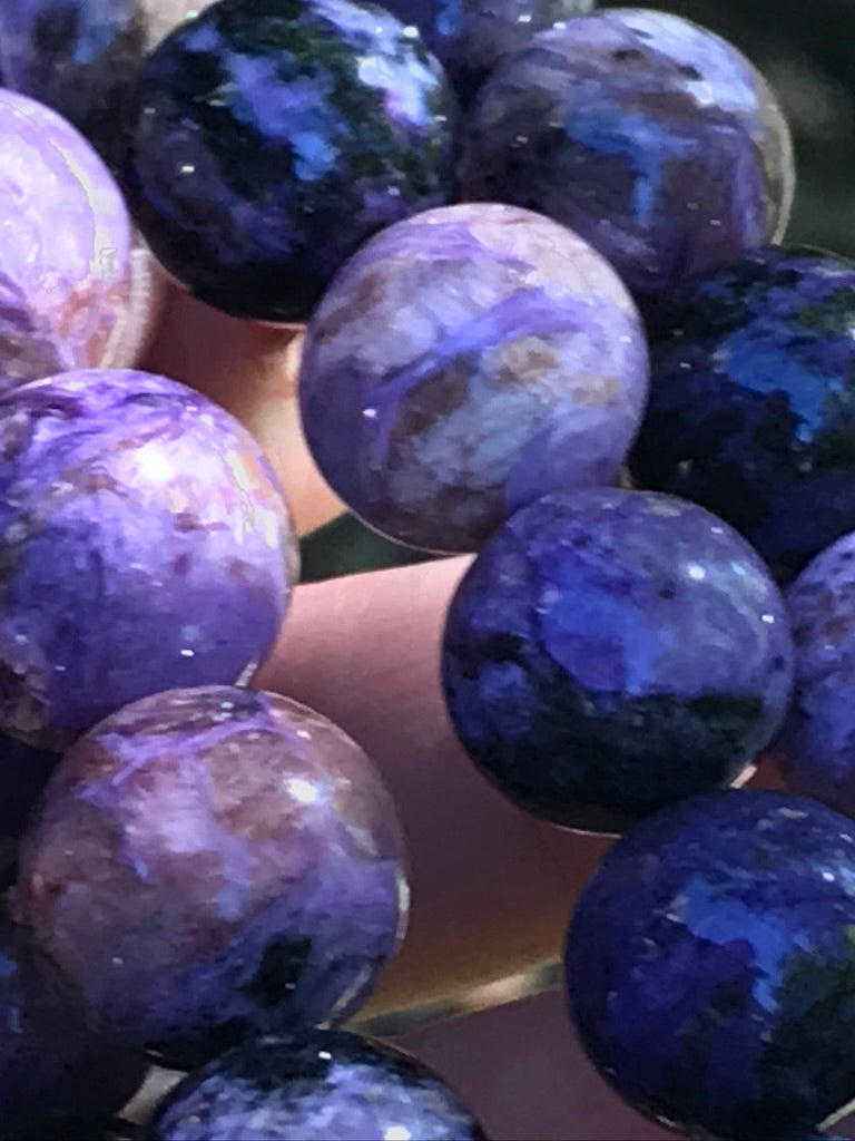Charoite 12-14 mm Natural Crystal Bracelet, Stretchy, Extra Large Beads