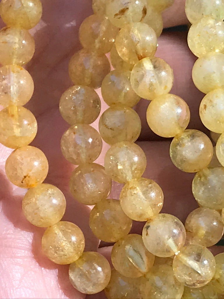 Citrine 7 mm Lemon Citrine Natural Crystal Bracelet, Stretchy, Small Beads