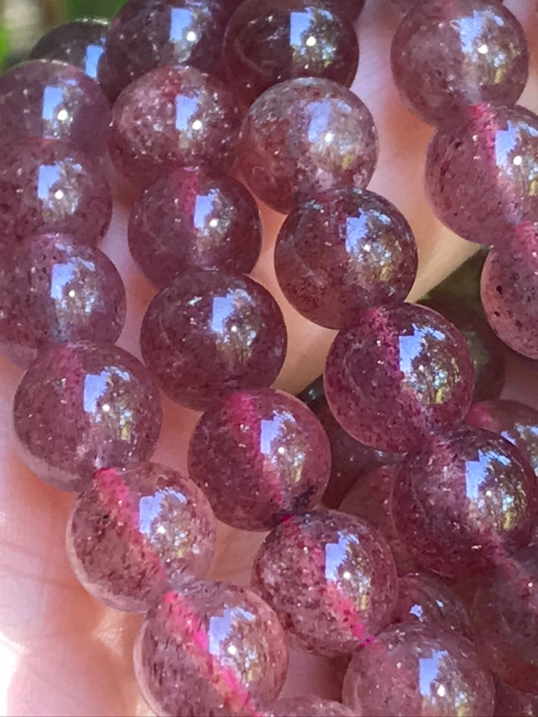 Strawberry Quartz 8 mm Crystal Bracelet, Stretchy, Tanzberry