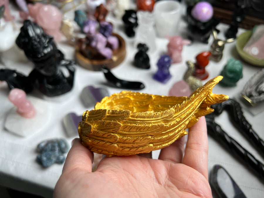 Resin Angel Wings Bowl, Golden Wings