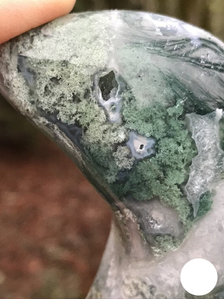 Moss Agate Puffy Moon Palm for Stable Manifesting, Large 3 inches approx