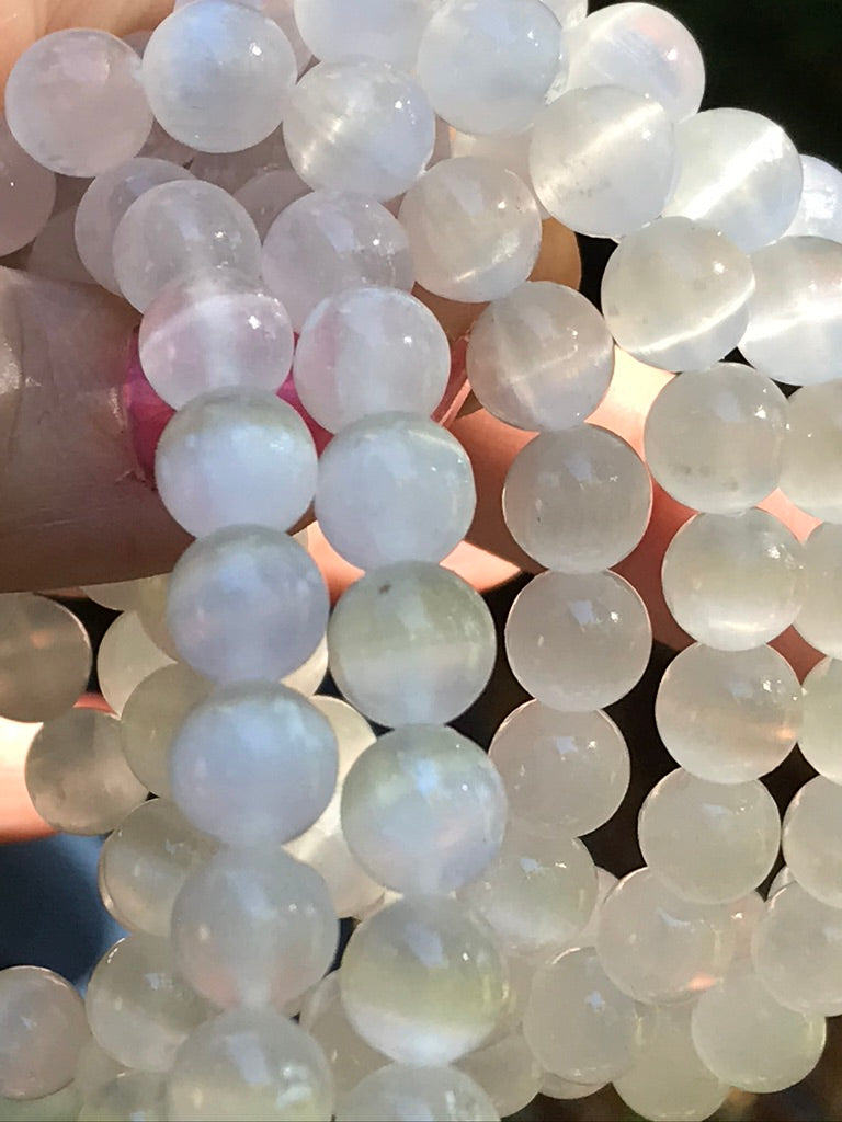 Selenite 8 mm Natural Crystal Bracelet, Stretchy, Selenite Spar
