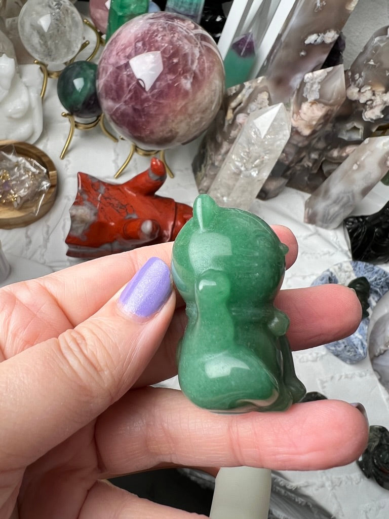 Lucky Cat RIGHT PAW UP, Green Aventurine or Rose Quartz Maneki Neko, Fortune Cat, Sweet Blessings Style