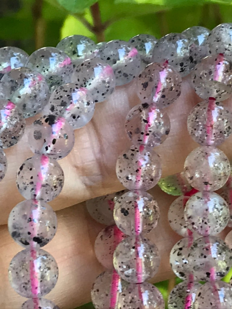 Super 7 Amethyst 7 mm Natural Crystal Bracelet, Stretchy, Pink Melody Amethyst