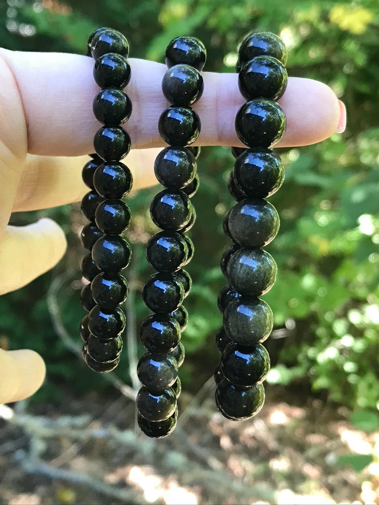 Black Obsidian Sheen 8 mm Natural Crystal Bracelet, Stretchy
