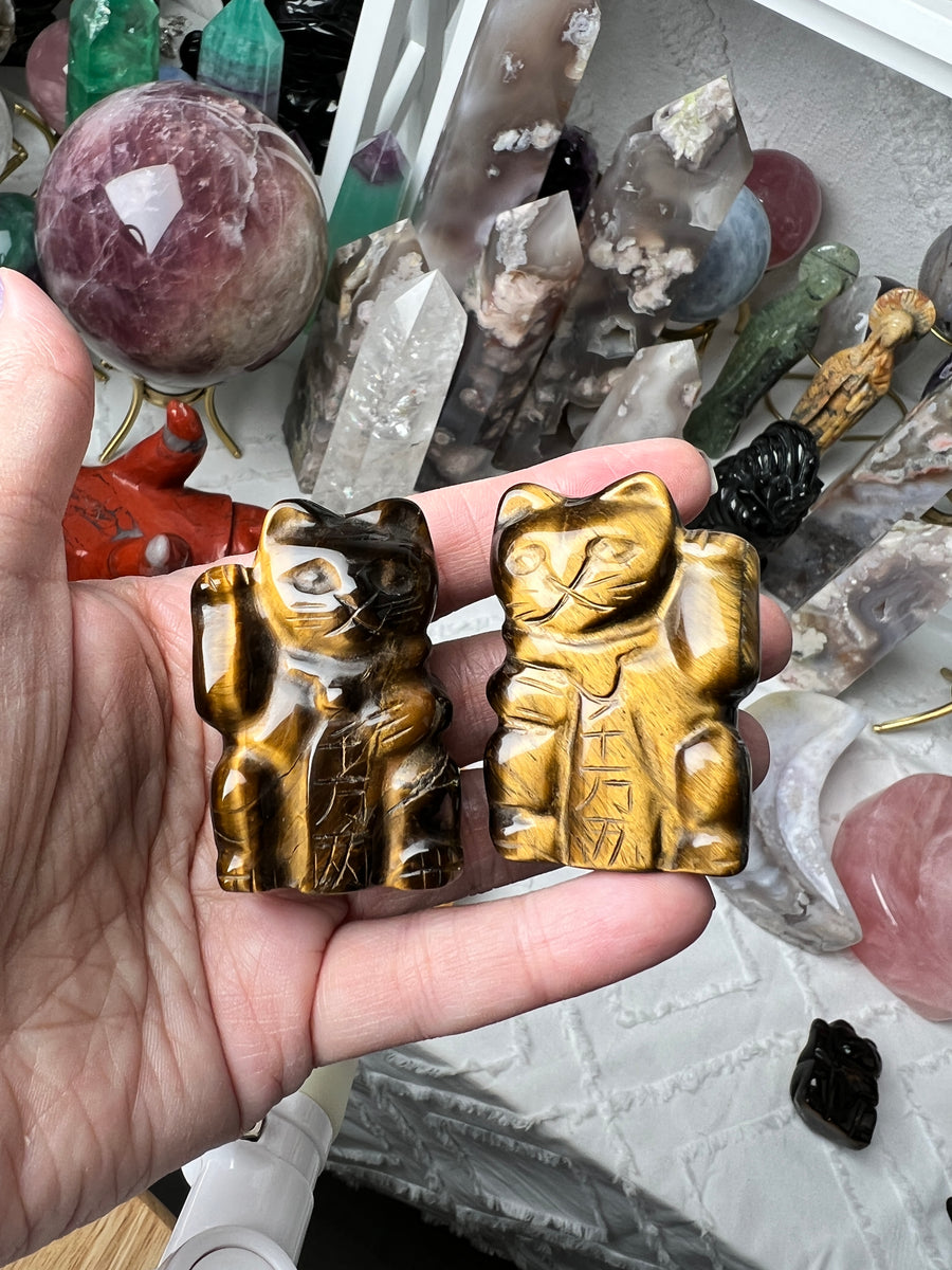Crystal Lucky Cat, Assorted Options, Maneki Neko, Fortune Cat, Beckoning Cat