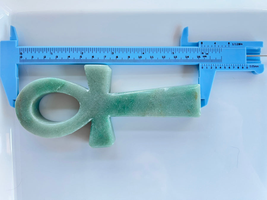 Green Aventurine Crystal Ankh Cross, 6 Inch