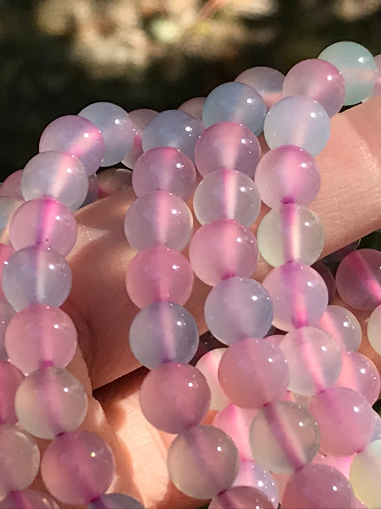 Chalcedony Pastel 8 mm Natural Crystal Bracelet, 8 mm, Stretchy, Looks Similar to Morganite but Less Expensive
