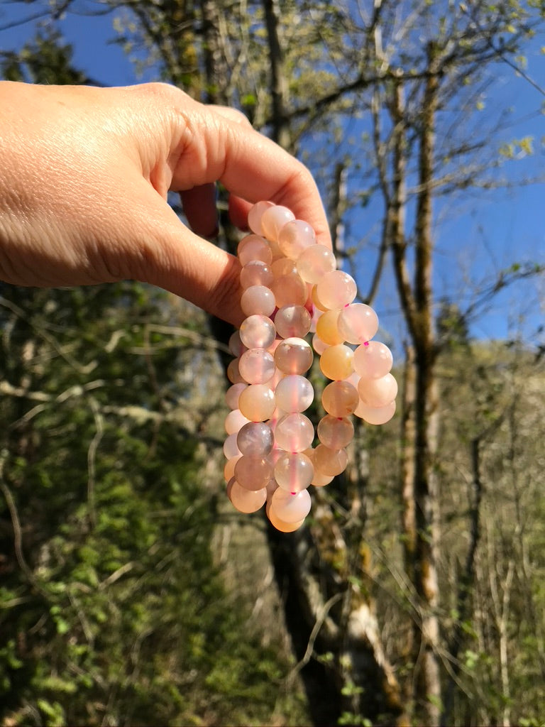 Flower Agate 10 mm High Grade Natural Crystal Bracelet, Stretchy, Large Beads