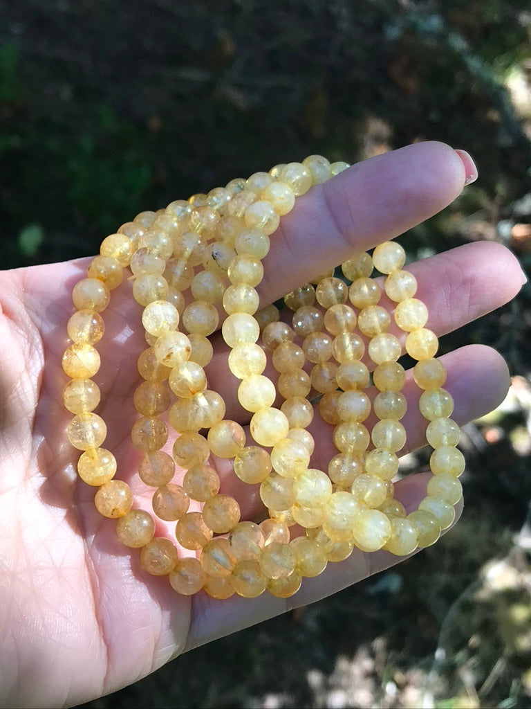 Citrine 7 mm Lemon Citrine Natural Crystal Bracelet, Stretchy, Small Beads