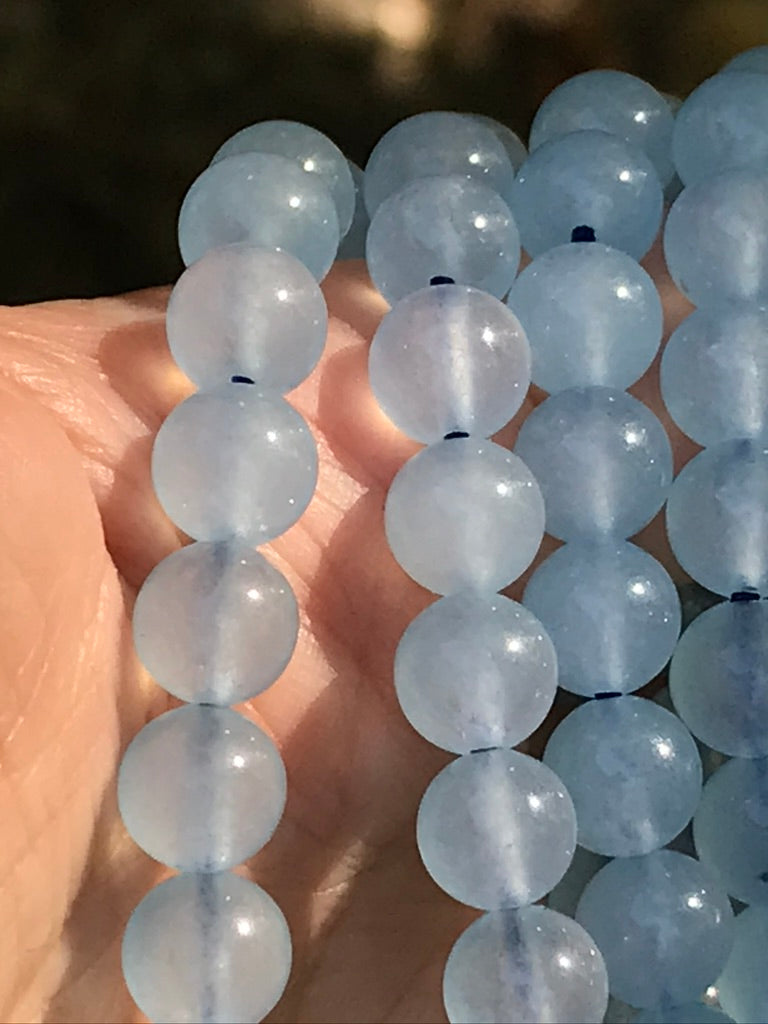 Blue Chalcedony 8 mm Natural Crystal Bracelet, Stretchy, Pastel