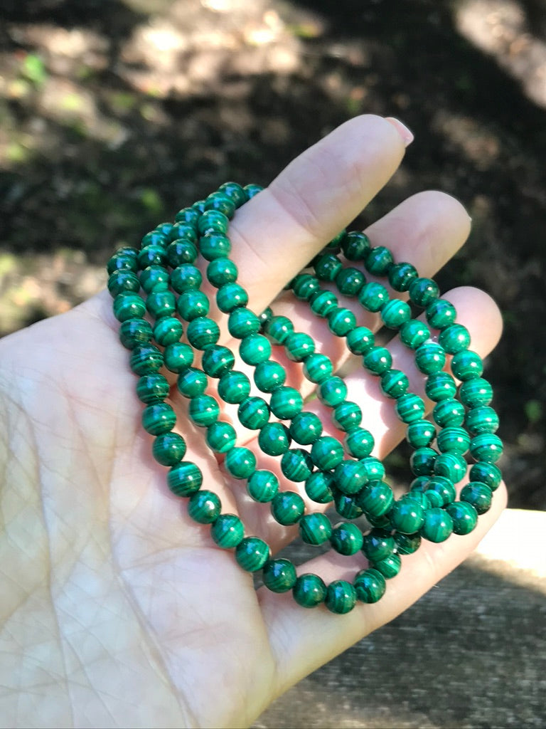 Malachite 5 mm Natural Crystal Bracelet, Stretchy, Small Beads
