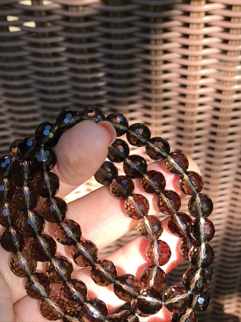 Smoky Quartz Faceted 8 mm Natural Crystal Bracelet, Stretchy