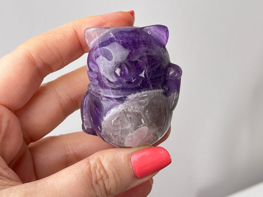 Amethyst Crystal Lucky Cat, LEFT PAW UP, Maneki Neko, Fortune Cat, Exact Item Shown