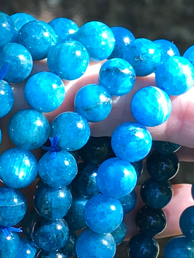 Blue Apatite 10 mm Gemmy Grade Natural Crystal Bracelet, Stretchy, Large Beads, Top Quality