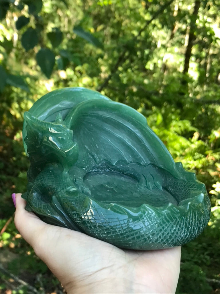 Dragon Carving Bowl, Green Aventurine