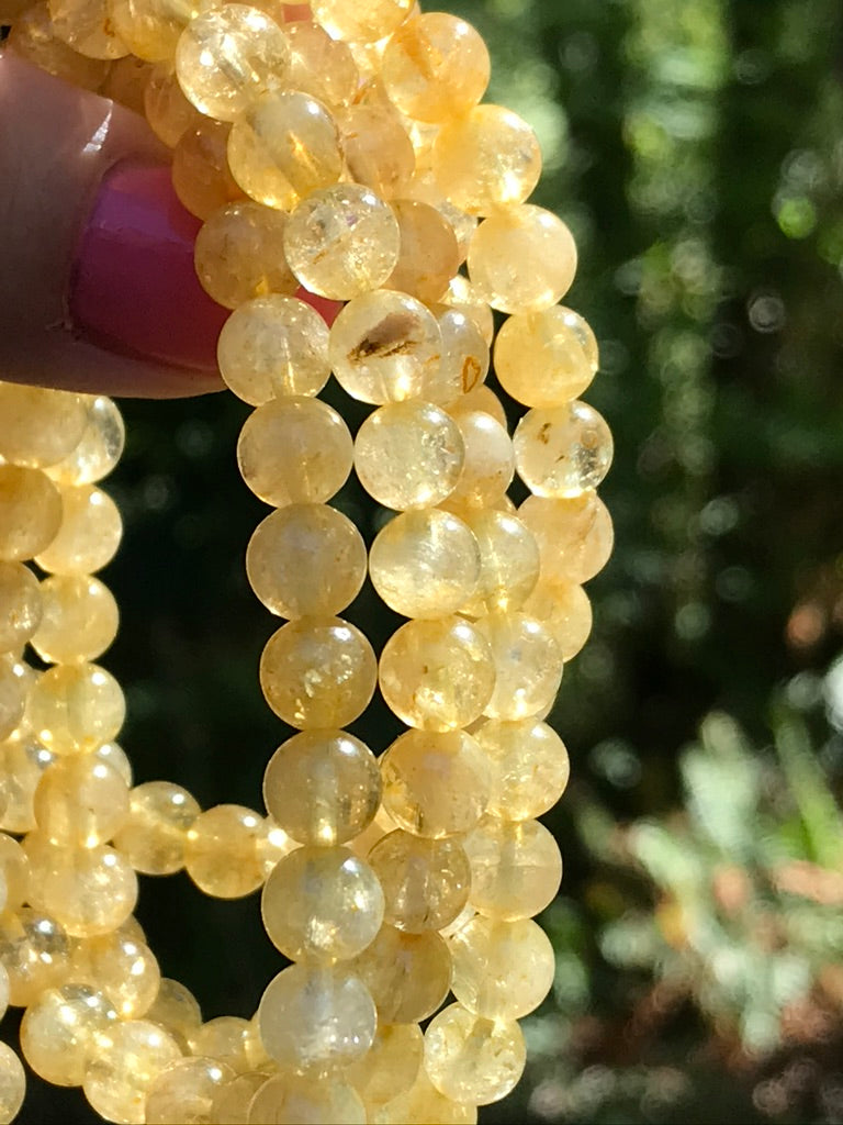 Citrine 7 mm Lemon Citrine Natural Crystal Bracelet, Stretchy, Small Beads