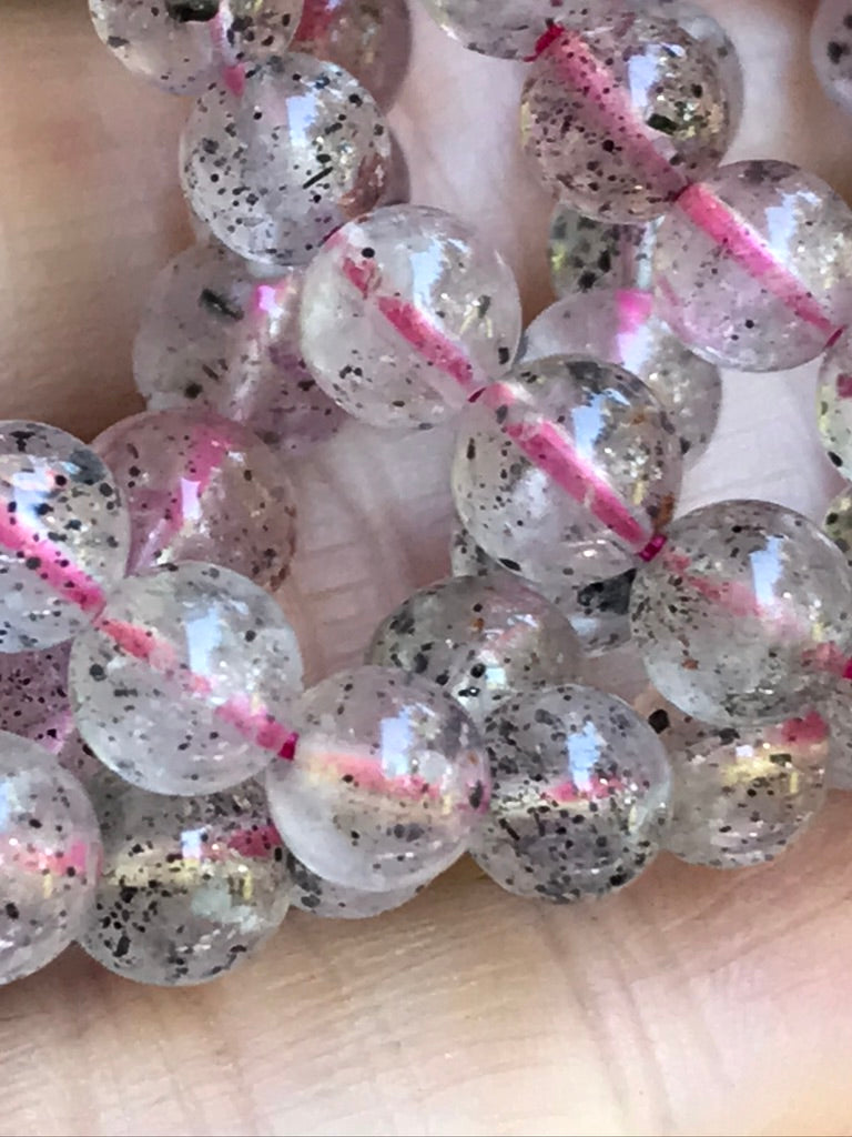 Super 7 Amethyst 7 mm Natural Crystal Bracelet, Stretchy, Pink Melody Amethyst