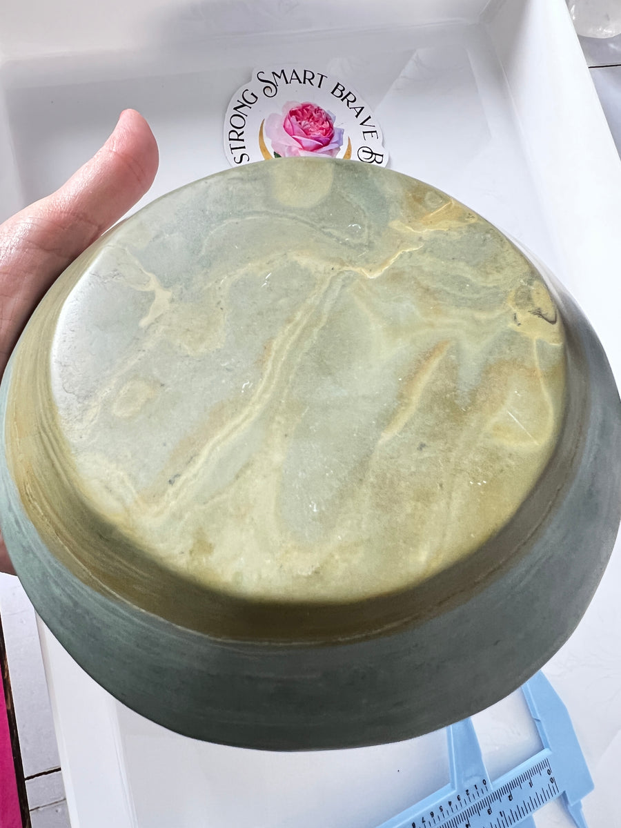 Jade Stone Lotus Tea Light Candle Holder, Altar Offering Bowl, 6 Inch