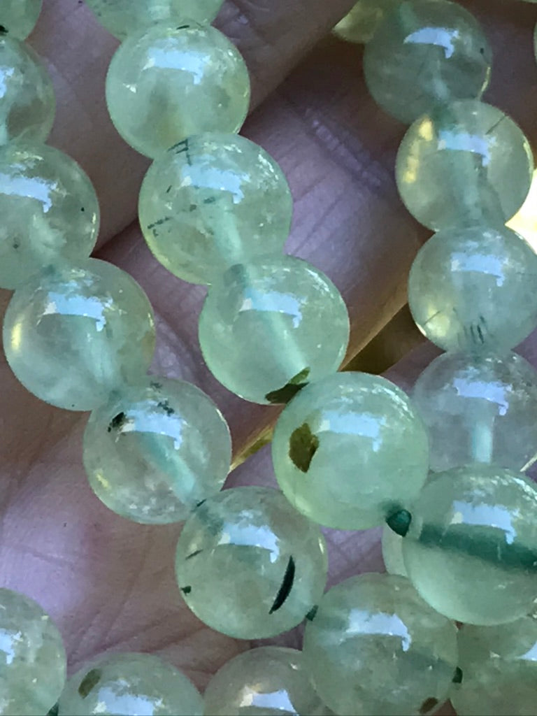 Prehnite Epidote 10 mm Natural Crystal Bracelet, Stretchy, Large Beads