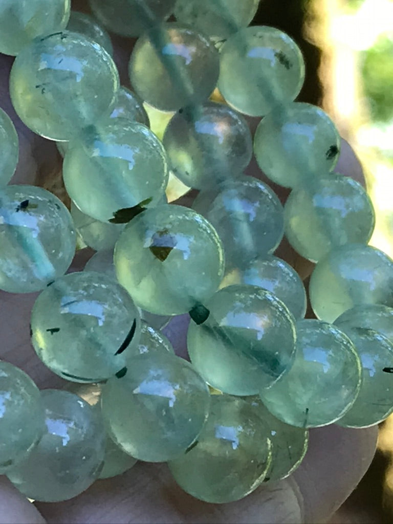 Prehnite Epidote 10 mm Natural Crystal Bracelet, Stretchy, Large Beads