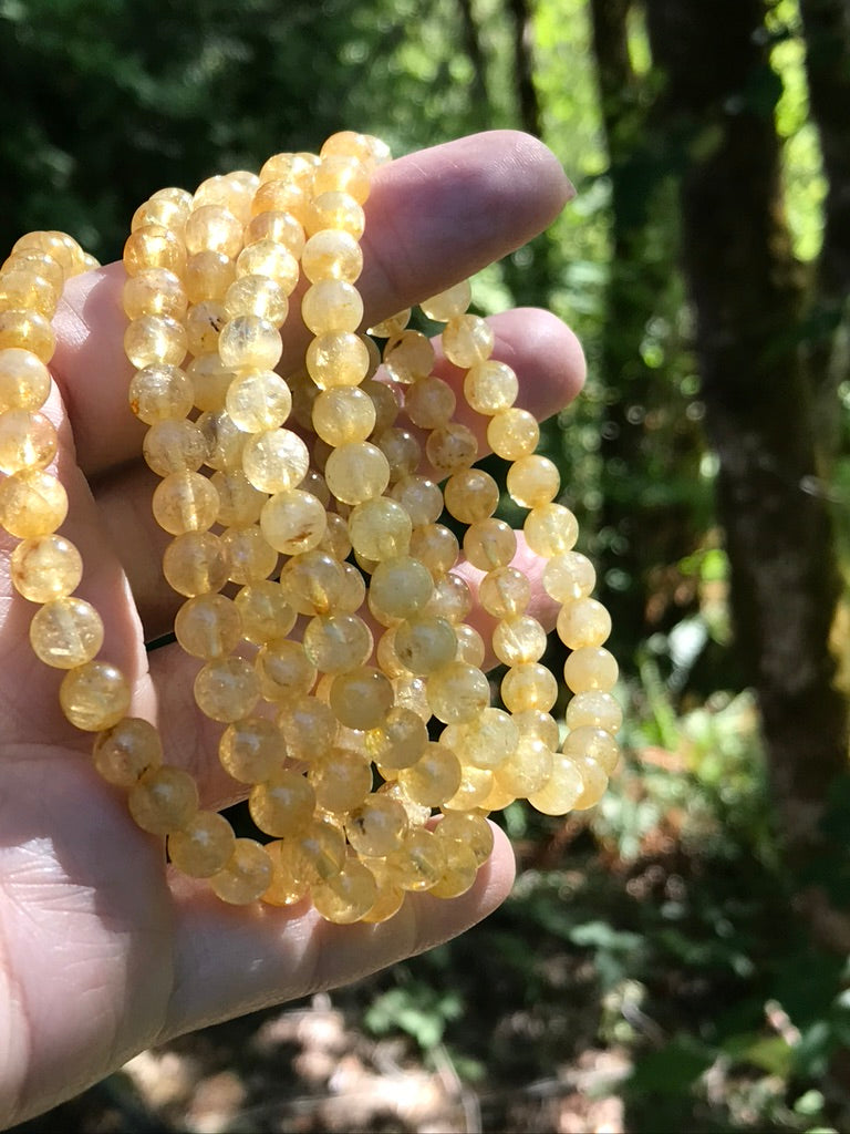 Citrine 7 mm Lemon Citrine Natural Crystal Bracelet, Stretchy, Small Beads