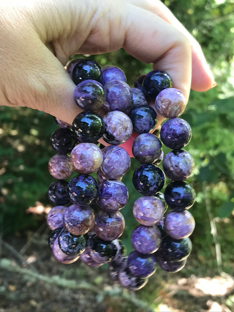 Charoite 12-14 mm Natural Crystal Bracelet, Stretchy, Extra Large Beads