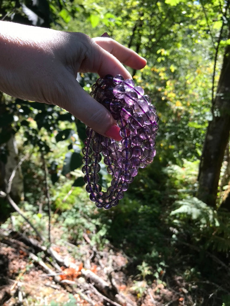 Amethyst 10 mm High Clarity Natural Crystal Bracelet, Stretchy, Large Beads