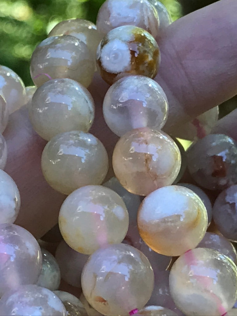 Flower Agate 10 mm High Grade Natural Crystal Bracelet, Stretchy, Large Beads