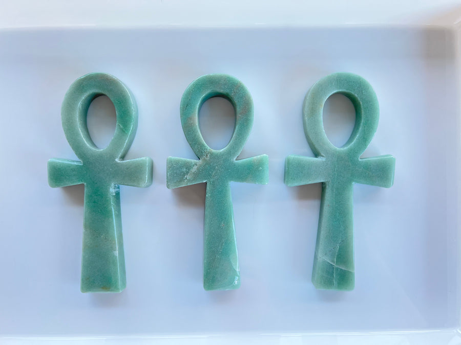 Green Aventurine Crystal Ankh Cross, 6 Inch