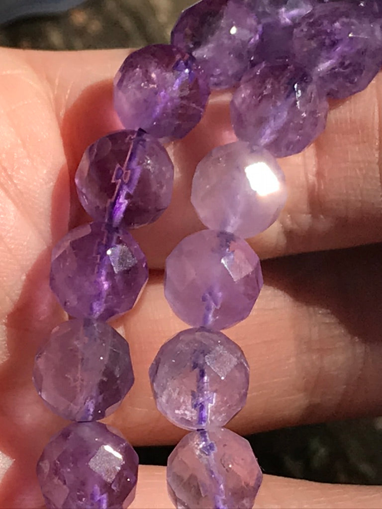 Amethyst Faceted 8 mm Natural Crystal Bracelet, Stretchy