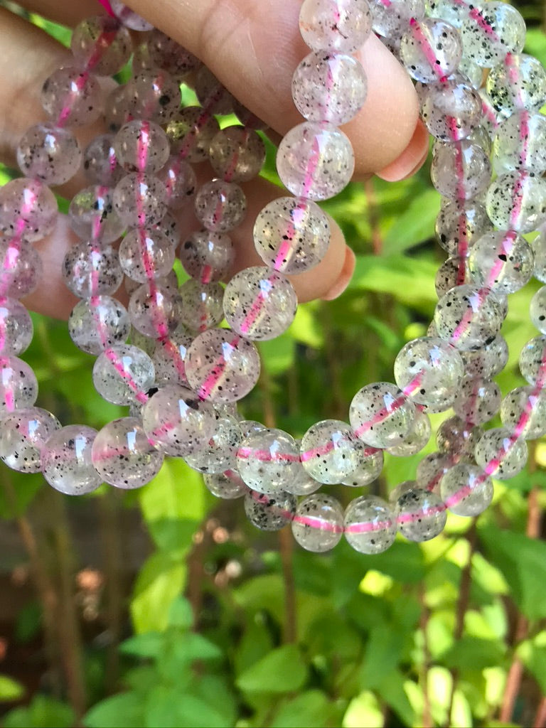 Super 7 Amethyst 7 mm Natural Crystal Bracelet, Stretchy, Pink Melody Amethyst