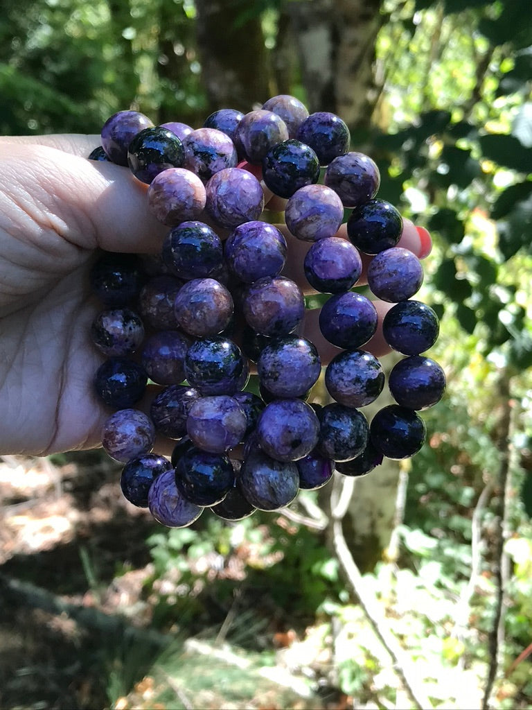 Charoite 12-14 mm Natural Crystal Bracelet, Stretchy, Extra Large Beads