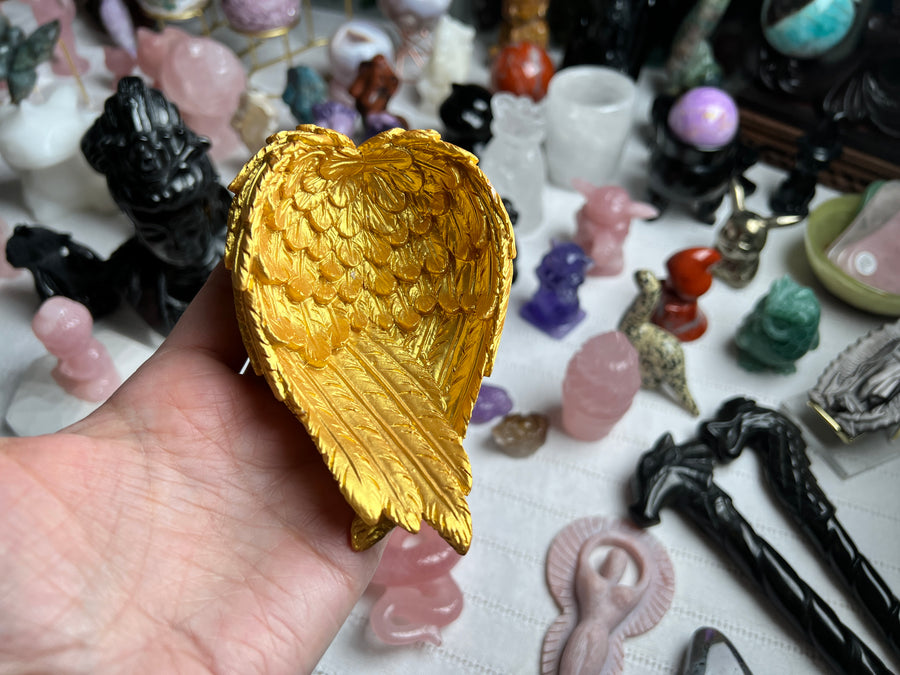 Resin Angel Wings Bowl, Golden Wings
