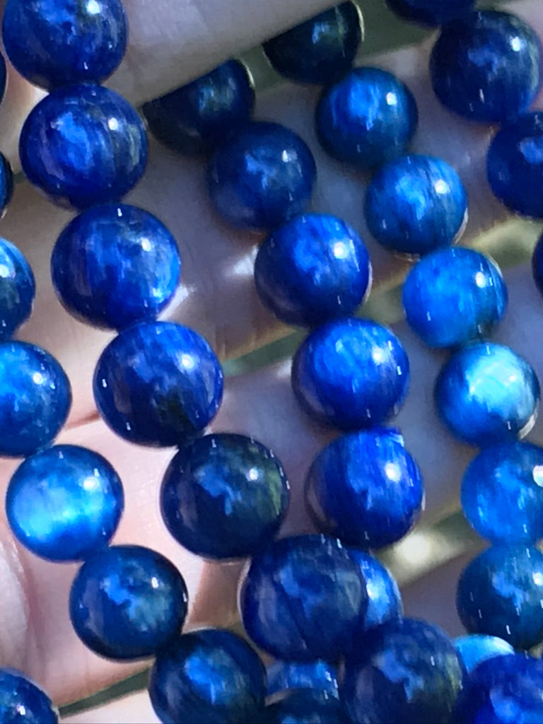 Blue Kyanite 10 mm Flashy High Grade Natural Crystal Bracelet, Stretchy, Large Beads