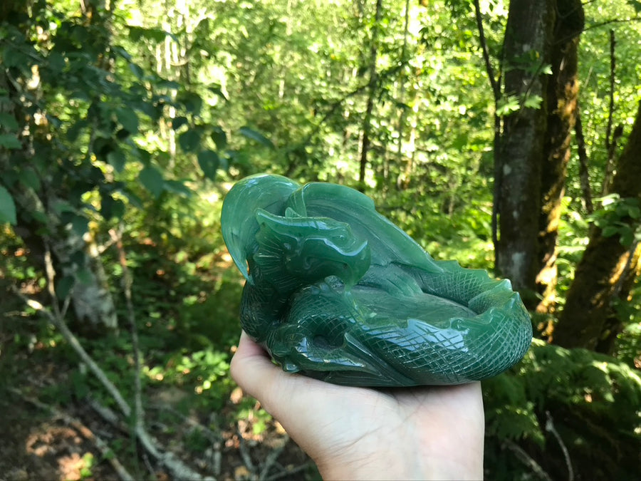 Dragon Carving Bowl, Green Aventurine