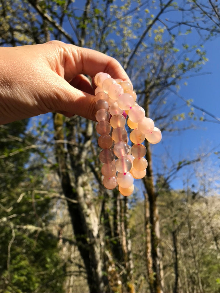 Flower Agate 10 mm High Grade Natural Crystal Bracelet, Stretchy, Large Beads