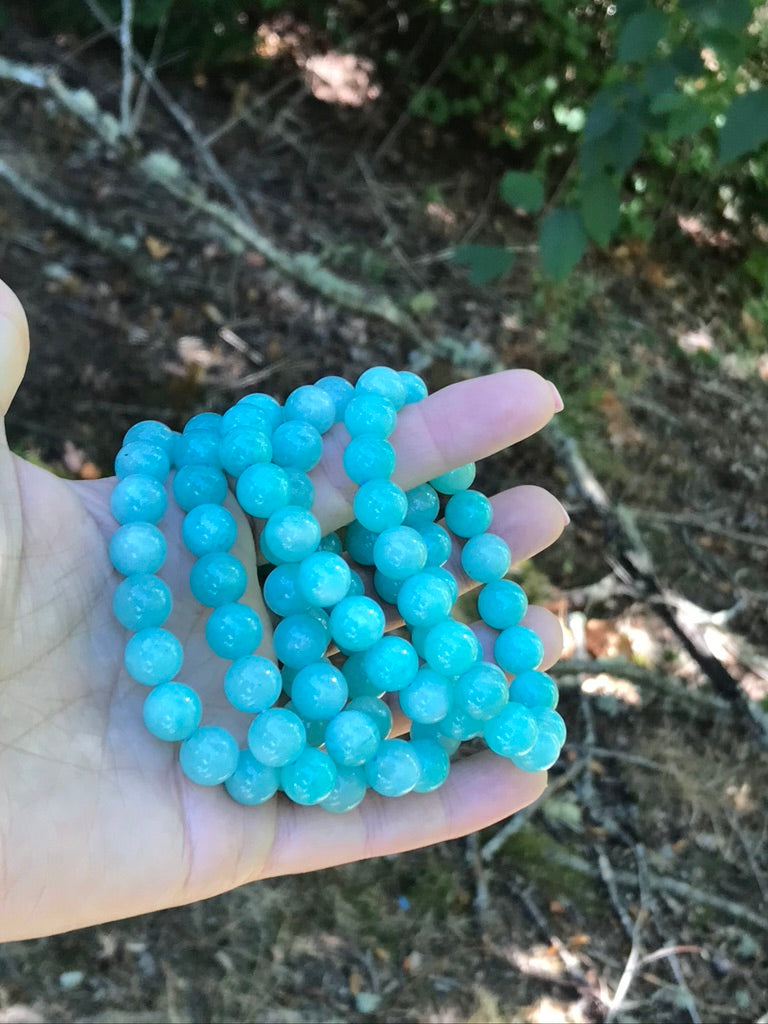 Amazonite 10 mm High Grade Natural Crystal Bracelet, Stretchy, Large Beads