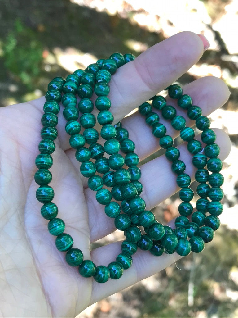 Malachite 5 mm Natural Crystal Bracelet, Stretchy, Small Beads