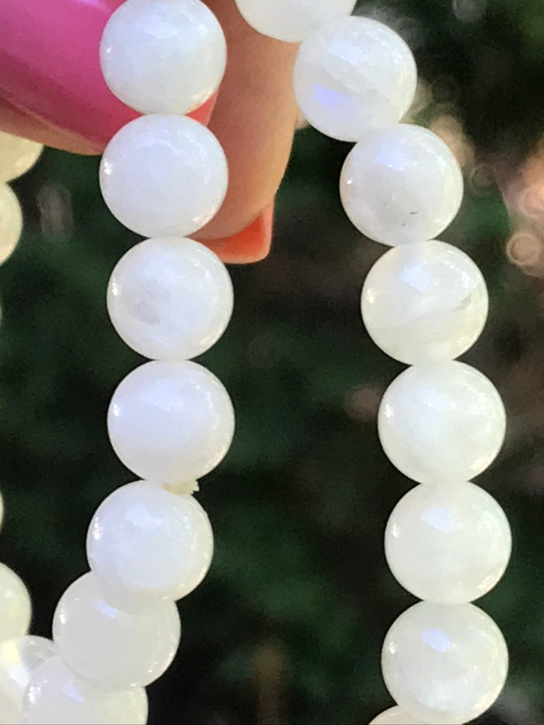 Moonstone 8 mm Natural Crystal Bracelet, Stretchy, Pure White Moonstone