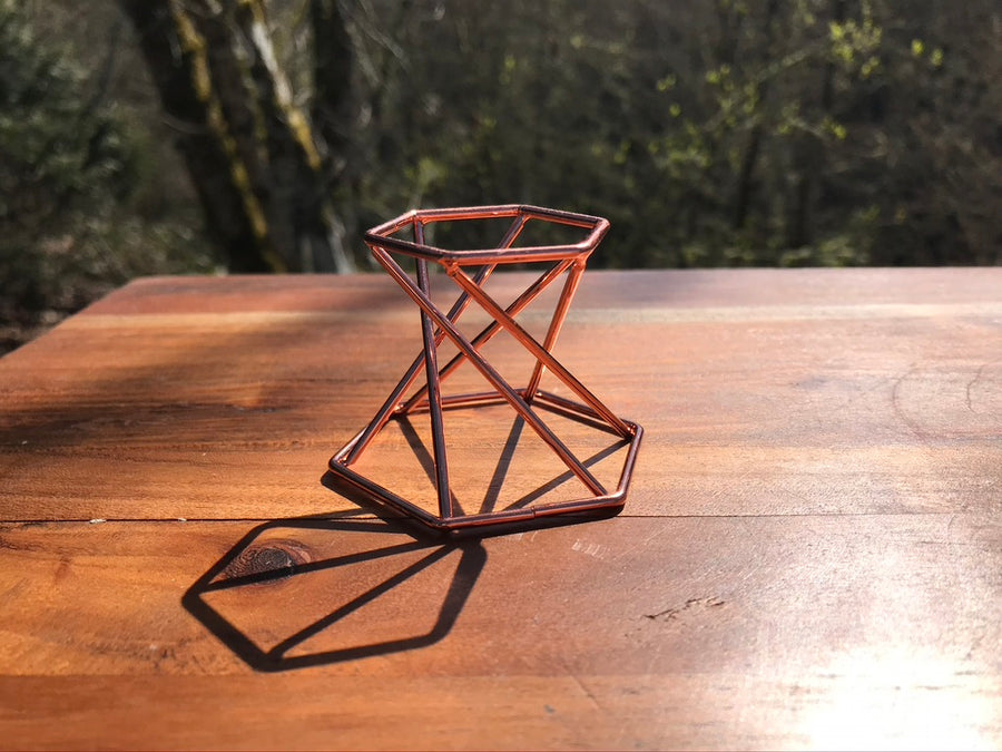 Rose Gold Geometric Crystal Sphere Stand, Reversible for Small to Medium Spheres