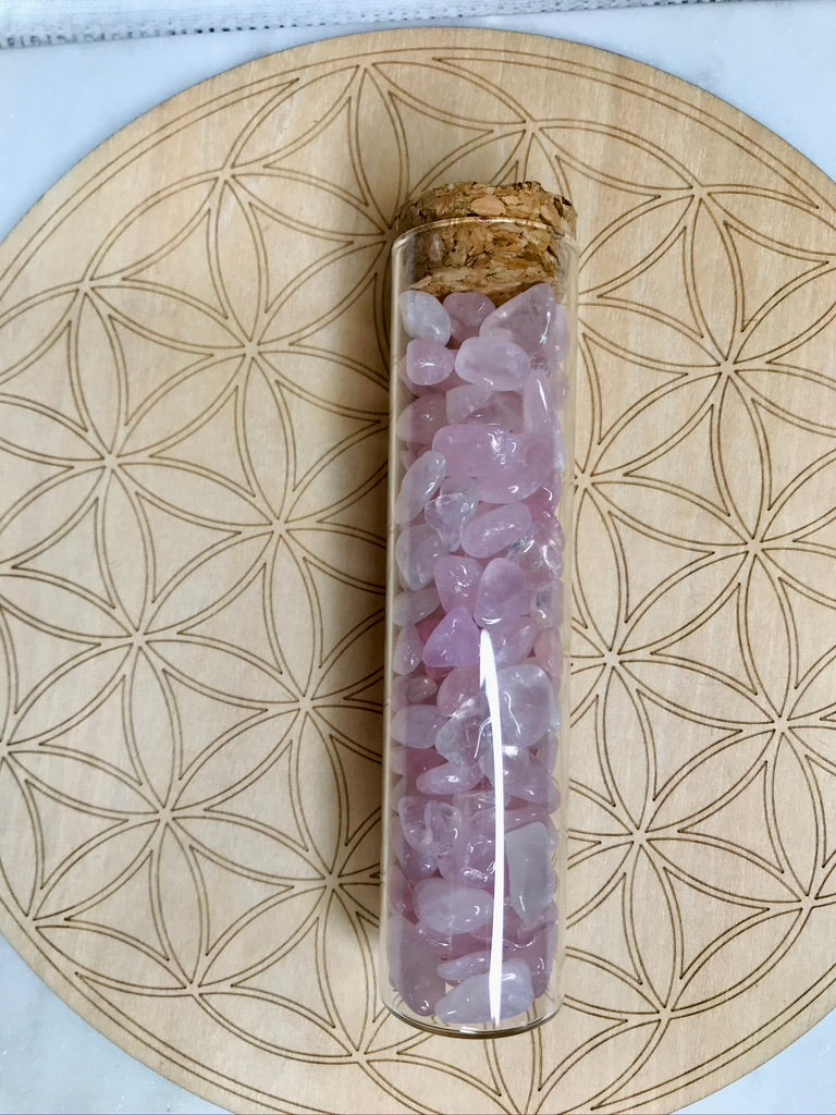 Rose Quartz Chips Gift Jar in Glass Vial with Cork Top, XL, 100 grams of Crystals