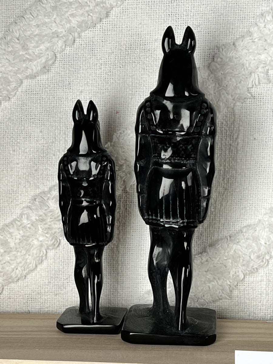 XXL or Large Egyptian Anubis Carving Standing Statue, Black Obsidian, 15cm or 21cm