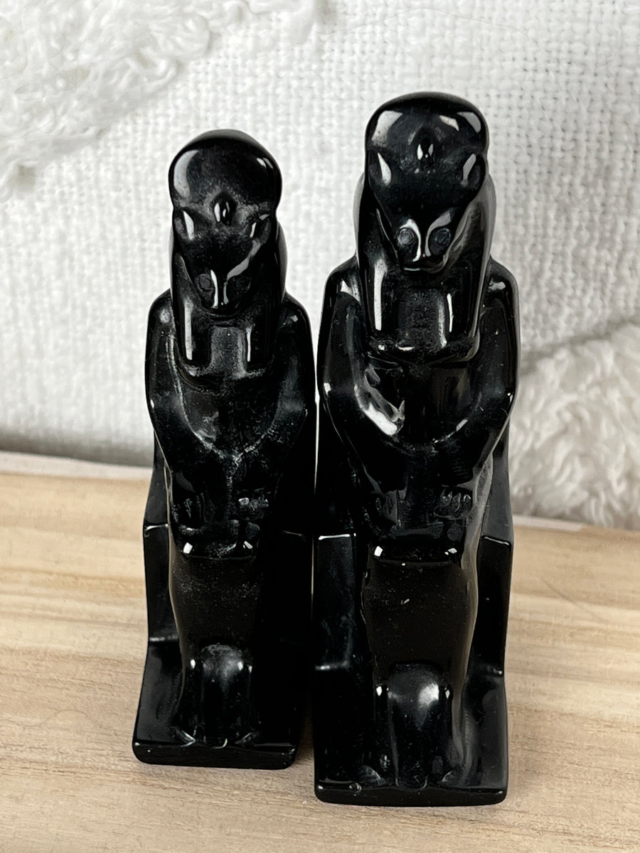 Egyptian Sekhmet Seated Goddess in Black Obsidian, 2 Sizes Available