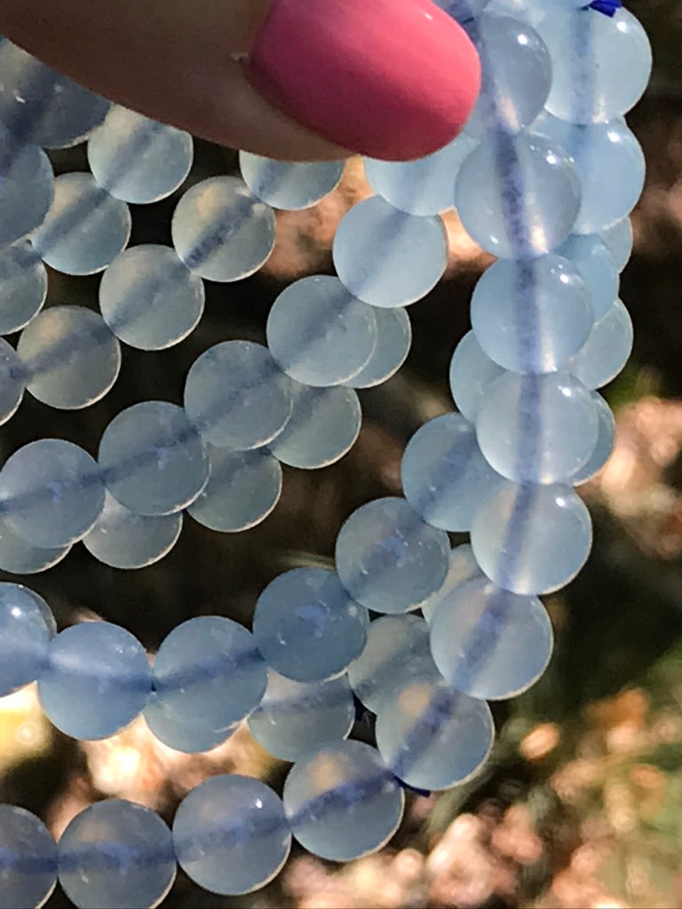 Blue Chalcedony 8 mm Natural Crystal Bracelet, Stretchy, Pastel