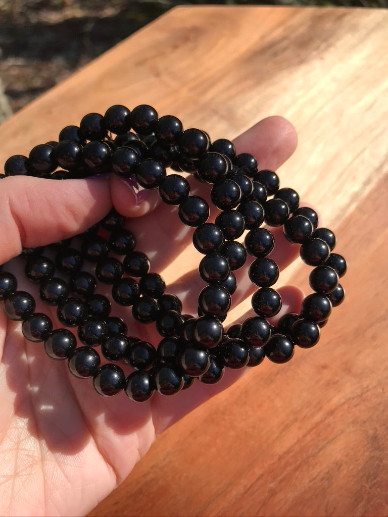 Black Obsidian 8 mm Natural Crystal Bracelet, Stretchy