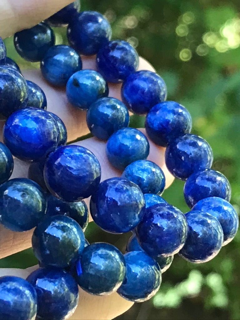 Blue Kyanite 10 mm Flashy High Grade Natural Crystal Bracelet, Stretchy, Large Beads