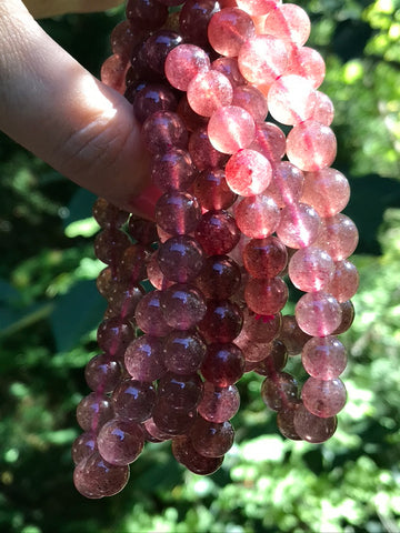 Strawberry Quartz 8 mm Crystal Bracelet, Stretchy, Tanzberry