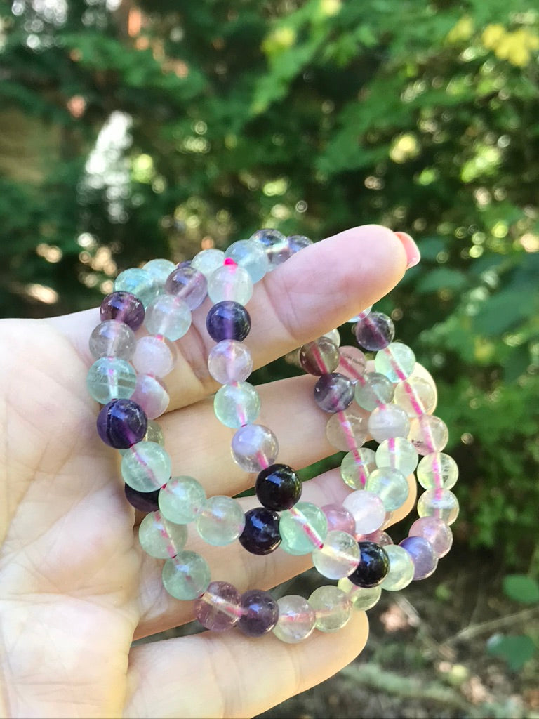 Fluorite 8 mm Bracelet for Creativity, Rainbow Fluorite Stretchy